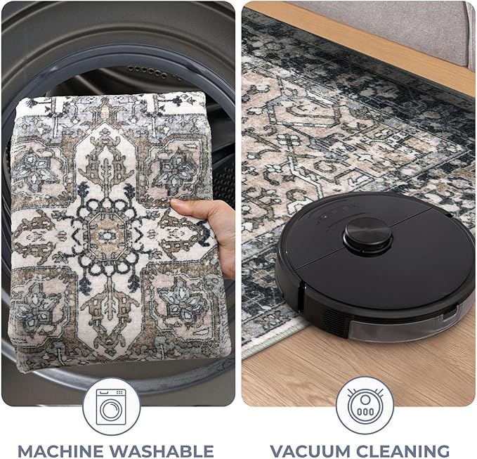 KOZYFLY Boho Area Rug 3x5 Ft Rugs for Entryway Washable Entry Rug Non Slip Door Mat Indoor Entrance Printed Faux Wool Throw Rugs for Entrance Kitchen Living Room, Black/Taupe/Beige