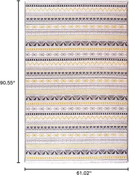 Alfa Rich 5x8 Yellow Gray White Washable Area Rugs for Living Room Bedroom Kitchen Cotton Decor Rug