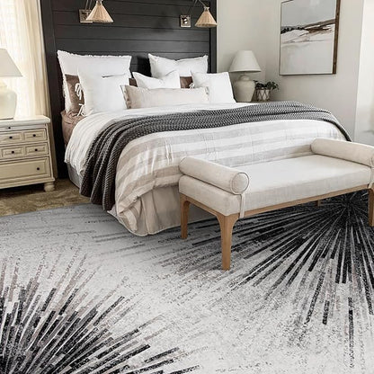 Lahome Modern Black 9x12 Rug for Living Room, Large Washable Area Rug Non-Slip Ultra-Thin Stain Resistant Rugs for Dining Room Table, Abstract Print Indoor Soft Rug for Bedroom Office (Black, 9'x12')