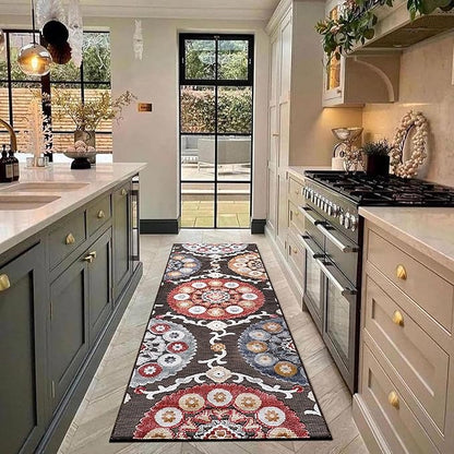 CAMILSON Runner Outdoor Rugs Oriental Retro Traditional Floral Medallion Area Rug 2x10 Non-Shedding Stain Resistant Indoor Carpet for Bathroom Hallway Kitchen Office (2 x 10 / Brown)