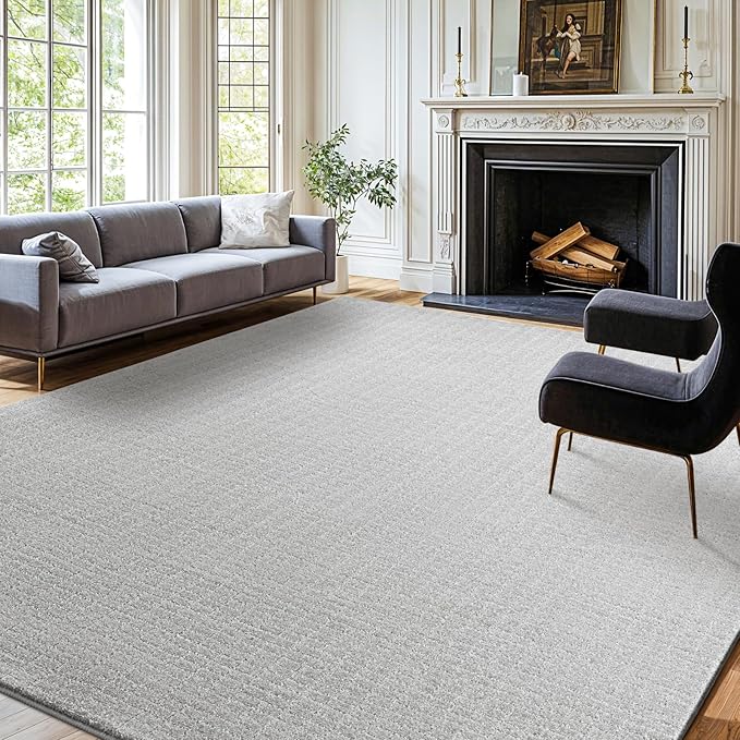 Shilucheng Wool Rug 8x10 Non-Slip, Blend 80% Wool and 20% Cotton Rugs for Living Room, Bedroom, Dinning Room, Soft Durable Cotton Backing Modern Area Rug (Gray/White)