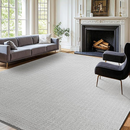 Shilucheng Wool Rug 8x10 Non-Slip, Blend 80% Wool and 20% Cotton Rugs for Living Room, Bedroom, Dinning Room, Soft Durable Cotton Backing Modern Area Rug (Gray/White)