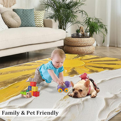 Boho Sun Area Rugs 4x5ft, Abstraction Deco Kids Play Rug, Minimalist Sunburst Throw Rugs Bedroom Fluffie Soft for Coffee Shop Living Room Under Table Game Room