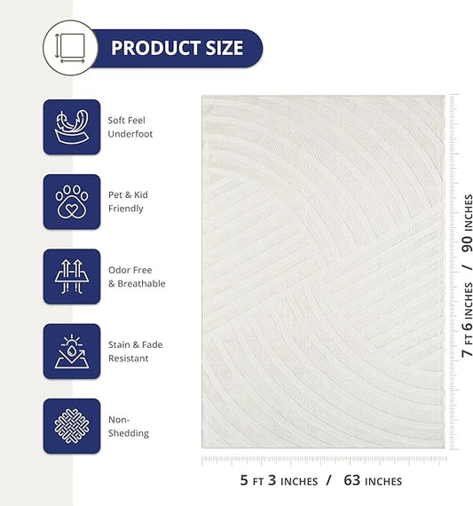 Abani Zen 5' x 8' Cream Rug – Neutral Modern Linear Pattern, Soft Area Rug for Living Room & Bedroom, Durable & Easy to Clean