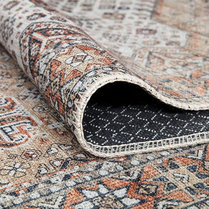 Bloom Rugs Washable Non-Slip 12 ft Runner - Sand/Orange/Purple Traditional Medallion Runner for Entryway, Hallway, Bathroom, and Kitchen - Exact Size: 2.5' x 12'