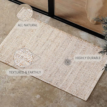 Savi Home Jute Cotton 24 x 36 Hand Woven Natural Farmhouse Area Rug for Living Room Bedroom Kitchen Hallway Entryway- Rustic Vintage Bohemian Decor
