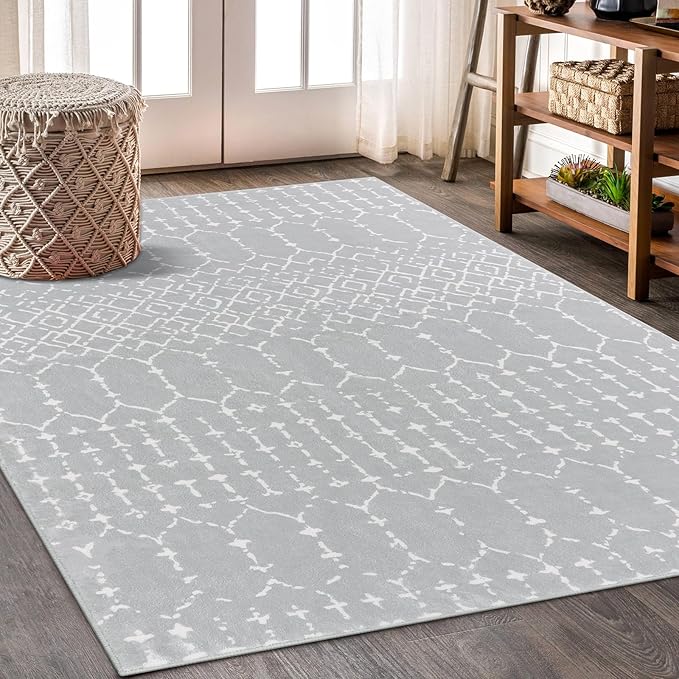 Lahome Moroccan Washable Living Room Area Rug 3x5 Small Rugs for Bedroom Throw Non-Slip Low-Pile Entryway Rug Kitchen Rugs Soft Grey Distressed Capet for Office Bathroom Laundry Room Dining Room