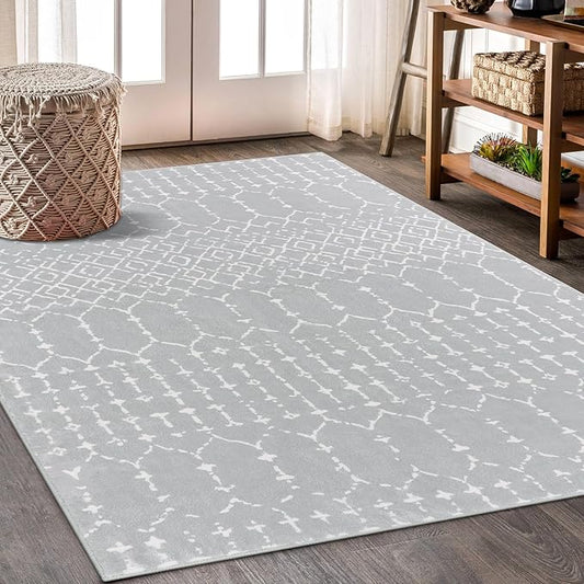 Lahome Moroccan Washable Living Room Area Rug 3x5 Small Rugs for Bedroom Throw Non-Slip Low-Pile Entryway Rug Kitchen Rugs Soft Grey Distressed Capet for Office Bathroom Laundry Room Dining Room