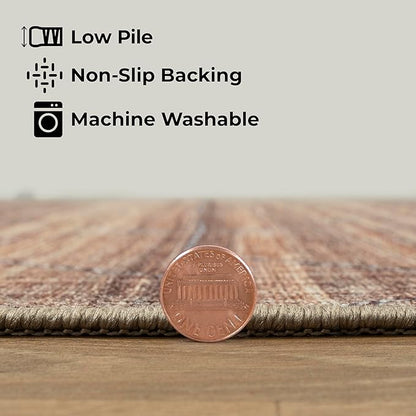 GLN Rugs Contemporary Collection - Machine Washable Area Rug, Contemporary Washable, Non Slip, Low Pile Chenille Rug, Living Room, Bedroom, Kitchen Rug (6' x 9' Terra/Brown)