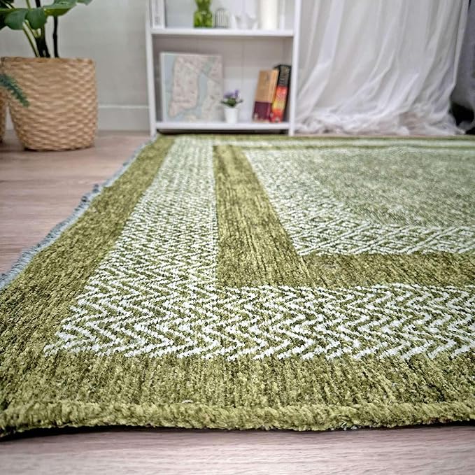 Alfa Rich 5x8 Green Washable Area Rugs for Living Room Bedroom Kitchen Cotton Pet Friendly Rug