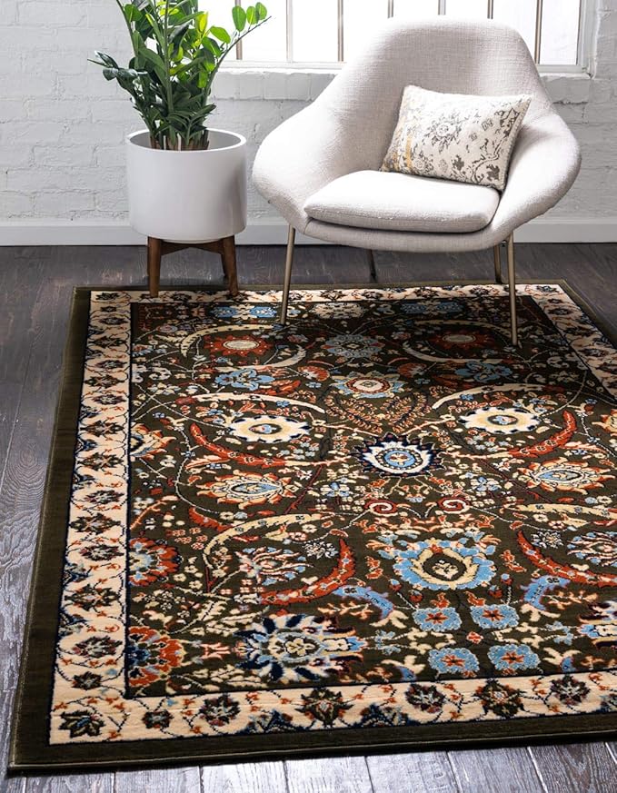 Unique Loom Espahan Collection Area Rug - Cape Cod (5' 3" x 8' Rectangle, Green/ Black)