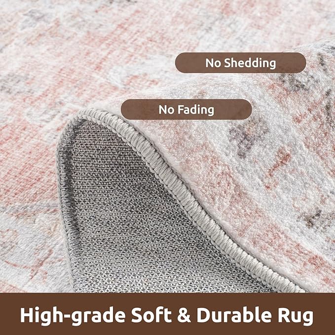 AMOAMI-4X6 Area Rugs for Living Room -Soft Vintage Bedroom Rugs-Non Slip Washable Rug-Throw for Living Room Bedroom Bedside Dining Room Offic - Pink