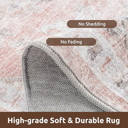 AMOAMI-4X6 Area Rugs for Living Room -Soft Vintage Bedroom Rugs-Non Slip Washable Rug-Throw for Living Room Bedroom Bedside Dining Room Offic - Pink