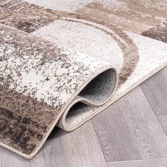 Rugshop Contemporary Abstract Circle Design Area Rug, Carpet with Jute Backing for Living Room, Dining Room, or Bedroom, Brown, 7'10" x 10'2"