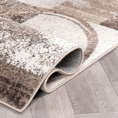 Rugshop Contemporary Abstract Circle Design Area Rug, Fade-Resistant Modern Carpet for Living Room, Dining Room, or Office, Brown, 10' x 14'