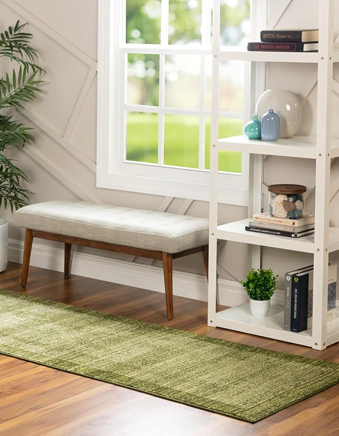 Rugs.com Angelica Collection Rug – 8 Ft Runner Light Green Medium Rug Perfect for Hallways, Entryways