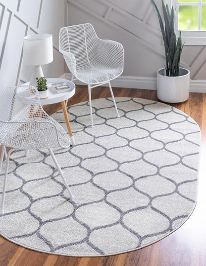 Rugs.com Lattice Frieze Collection Rug – 5' x 8' Oval Ivory Medium Rug Perfect for Living Rooms, Large Dining Rooms, Open Floorplans