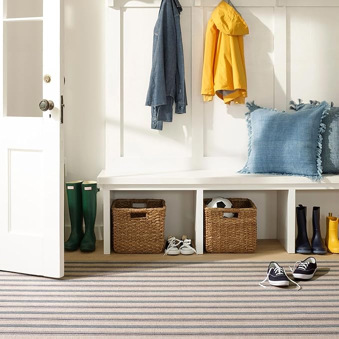 Dash and Albert Nimes Ticking Machine Washable Area Rug - 2' x 3' Neutral Stripe Washable Accent Rug - Durable, High Traffic Areas Kitchen, Mudroom, Hallways
