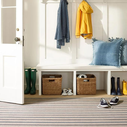 Dash and Albert Nimes Ticking Machine Washable Area Rug - 2' x 3' Neutral Stripe Washable Accent Rug - Durable, High Traffic Areas Kitchen, Mudroom, Hallways