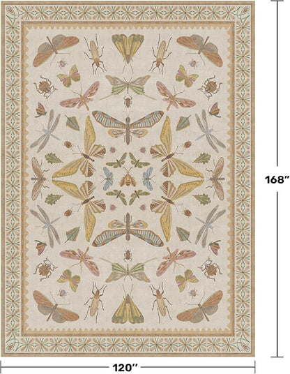 Large Western Rugs for Living Room - 10x14 Insect Area Rug for Dining Room Under Kitchen Table, Washable Low Pile Soft Boho Butterfly Decor