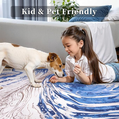 Ciicool Abstract Area Rug Indoor, 5x7 Swirl Washable Entryway Rug, Modern Soft Throw Entry Rug with Non-Slip Backing for Bedroom Living Room Entrance Kitchen, Low-Pile Floor Carpet Doormat Blue Brown