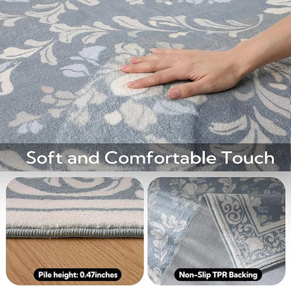 SOULFUL Medium Pile 8x10 Rugs for Living Room - Soft Underfoot Large Area Rug - Greige Boho Floral - Washable Non-Slip - Perfect for Bedroom Kids Room Under Dining Table Office