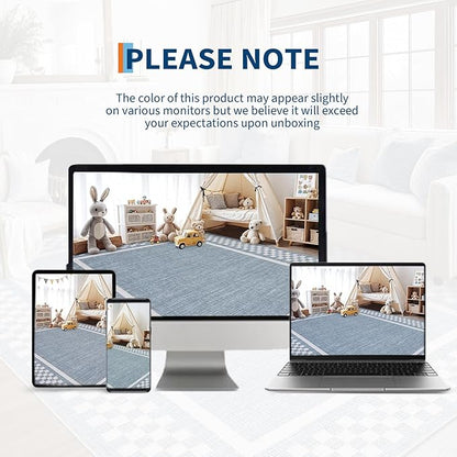 GarveeHome Washable Area Rugs 10x13 Non Slip Soft Large Living Room Rug Modern Checkered Bedroom Rug Soft Geometric Bordered Throw Carpet for Dining Room Home Decor Office Nursery, Blue