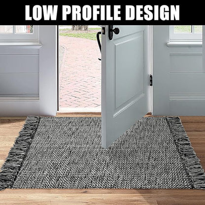 Collive Black Bathroom Rug, 2' x 3' Hand-Woven Washable Small Kitchen Rugs, Cotton Reversible Entryway Rug Modern Farmhouse Carpet for Foyer Bedroom Back Door