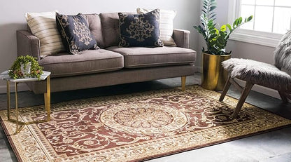 Unique Loom Versailles Collection Traditional Classic Medallion Floral Motif Area Rug (7' 0 x 10' 0 Rectangular, Brown/ Ivory)