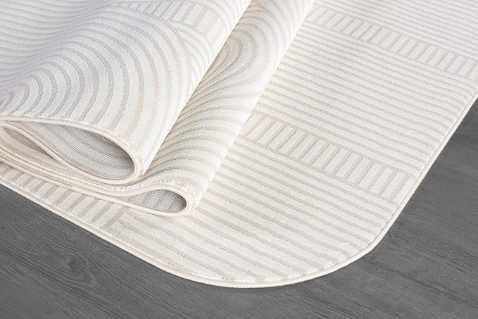 Beverly Rug Modern Geometric Area Rug 5x7 Low-High Pile Durable Soft Abstract Semi-Circles Indoor Rugs for Living Dining Room Office Stain Resistant Non Shedding Indoor Carpet Beige White 5 x 7