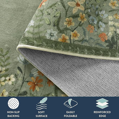 Lahome Boho Floral 3x5 Washable Rugs for Entryway Soft Rug for Bedroom,Green Kitchen Rugs Non Slip Washable,Indoor Carpet Throw Carpet for Bathroom Laundry Living Room Foyer(Green,3x5)
