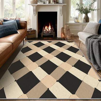 Washable 4x5 Modern Geometric Rug Living Room, Abstract Diamond Design Area Rugs for Bedroom, Modern Geometric Home Decor Carpet, Low Pile, Non Slip, Kids & Pet Friendly (N4151)