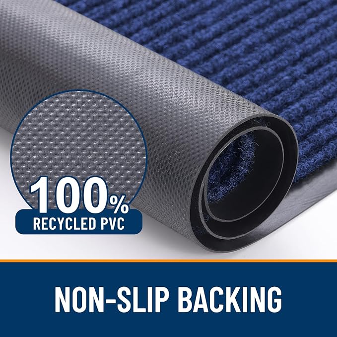 OLANLY Front Door Mat Indoor Outdoor Entrance, Waterproof Heavy Duty Doormat, Fade Resistant, Low Profile, Easy Clean Patio Porch Welcome Floor Mats for Entry, 29.5x17, Blue