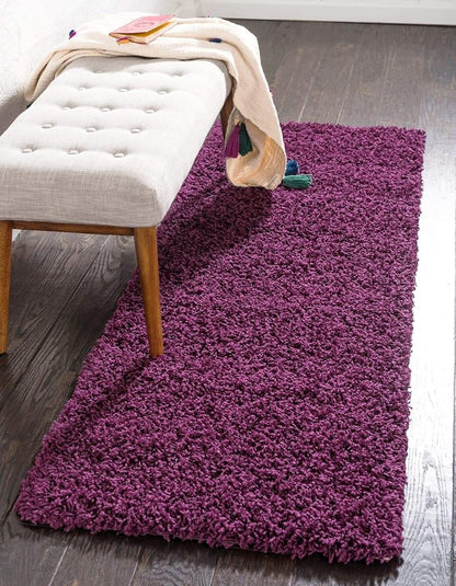 Unique Loom Solid Shag Collection Area Rug (2' 6" x 13' 1" Runner, Eggplant Purple)