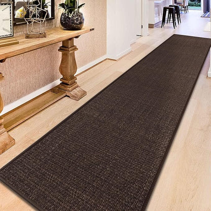 Jute Runner Rug Non Slip Washable, 18ft Rubber Backed Laundry Rugs Laundry Room Runner, Long Hallway Carpet Rug Mat, Deep Brown