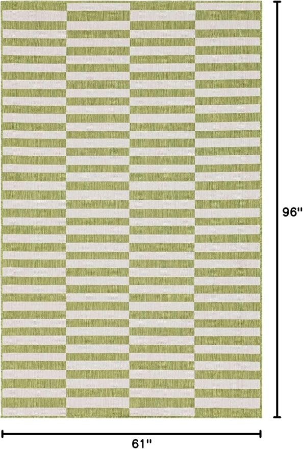 Unique Loom Outdoor Striped Collection Area Rug - Striped (5' 1" x 8' Rectangle, Green/Ivory)