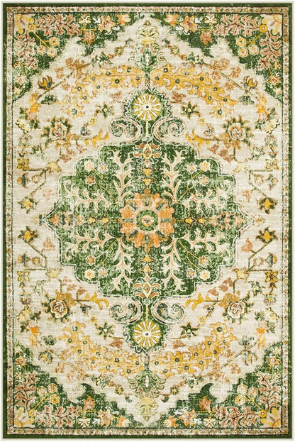 Lahome Bohemian Floral Medallion Area Rug - 4x6 Soft Rugs for Living Room Washable Rugs for Bedroom, Vintage Non Slip Indoor Carpet for Apartment Dining Room Kitchen Foyer RV, Yellow/Green/Multi