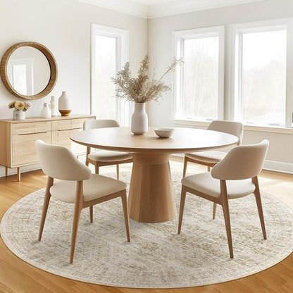 8x8 Beige Round Rug 8ft Living Room Circle Rug Vintage Round Area Rug Non Slip Indoor Carpet for Apartment