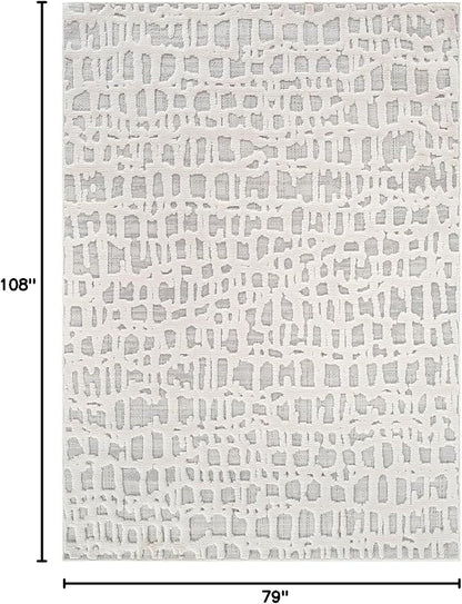 Beverly Rug Micro Loop Area Rug Gray/White 6x9 Abstract Modern Luxury Irregular Grid Durable Soft Indoor Rugs for Living Dining Room Office Stain Resistant Non Shedding Casual Indoor Carpet 6 x 9