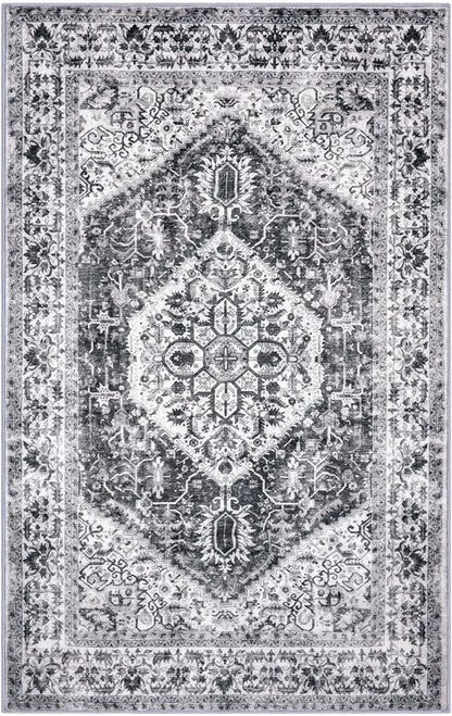 KOZYFLY Boho Area Rug 6x9 Ft Thin Rugs for Living Room Washable Bedroom Rug Non Slip Rugs for Living Room Printed Faux Wool Bedroom Rug Floor Carpet for Dining Room, Grey