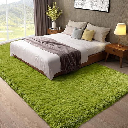 Ophanie Green Rugs for Living Room 5x8, Grass Shag Fluffy Large Fuzzy Plush Soft Carpets, Floor Shaggy Area Rugs for Bedroom, Carpet for Kids Boys Girls Dorm Nursery Home Decor Aesthetic