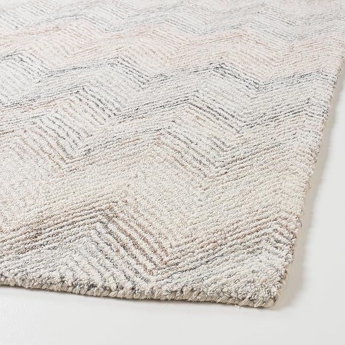 Modern Herringbone Chevron Collection Handcrafted Wool Area Rug - Durable, Zigzag Pattern, for High Traffic, Contemporary Design for Living Room, Bedroom, Dining Room Decor (Ivory-Multi, 9' x 12')
