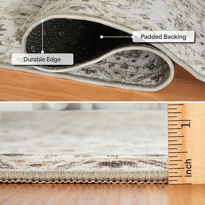 ReaLife Rugs Machine Washable Area Rug - Living Room Bedroom Bathroom Kitchen Entryway Office - Padded Low Pile Stain Resistant Premium - Boho Farmhouse Vintage - Joy - Beige Ivory 5' x 7'