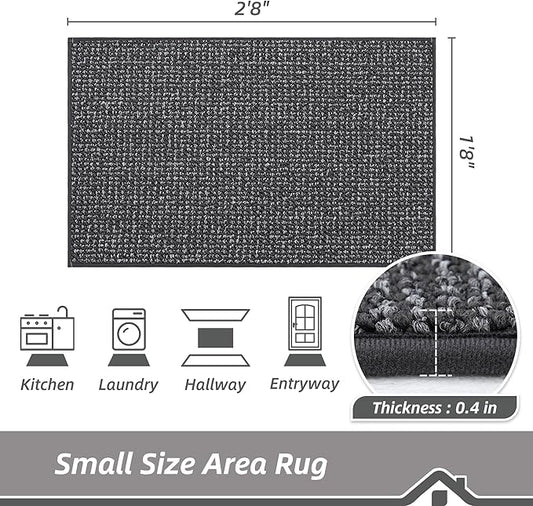 BEQHAUSE 20"x32" Entryway Rug Indoor Door Mat Non-Slip Washable, Hallway Rugs Absorbent & Stain Resist Hall Carpet Runner Rugs for Entryway, Front Door Floor Mats Laundry Room Rugs for Entry, Charcoal