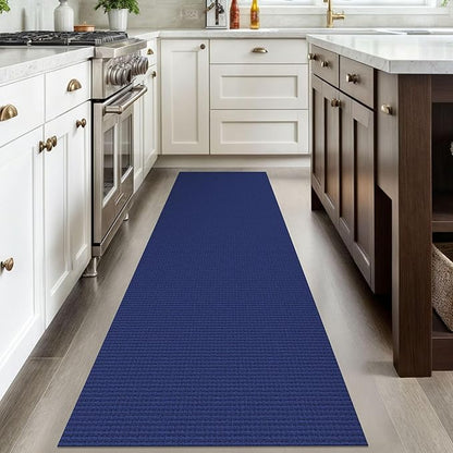 IOHOUZE Washable Runner Rug 2.6x8 Non Slip Rubber Backed Wide Hallway Runner Entryway Runner Indoor, Kitchen Rugs Woven Cotton Floor Carpet for Hall Entrance Bedroom, Royal Blue/Navy