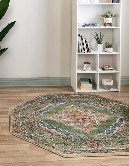 Unique Loom Isabella Collection Area Rug - Rossellini (5' 1" Octagon, Green/ Blue)