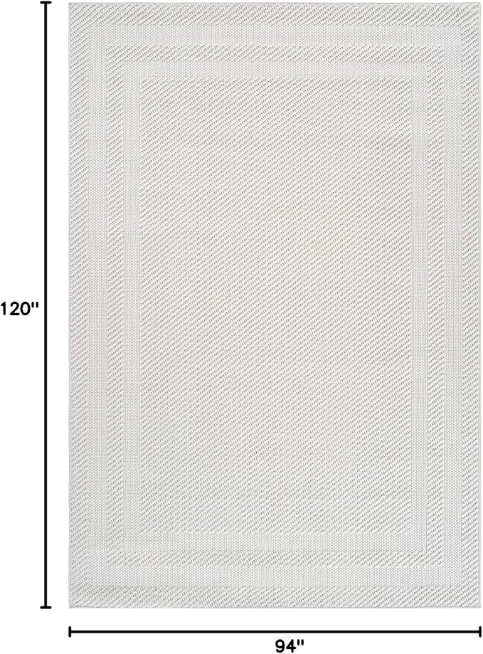 CAMILSON Micro Loop Rug 8x10 Modern Luxury Bordered Area Rugs Soft High and Low Pile Stain Resistant Easy-Cleaning Non-Shedding for Living Room Office Indoor Carpet (8 x 10 / White)