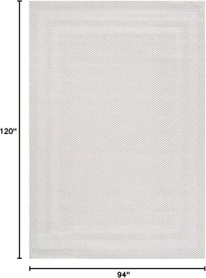 CAMILSON Micro Loop Rug 8x10 Modern Luxury Bordered Area Rugs Soft High and Low Pile Stain Resistant Easy-Cleaning Non-Shedding for Living Room Office Indoor Carpet (8 x 10 / White)