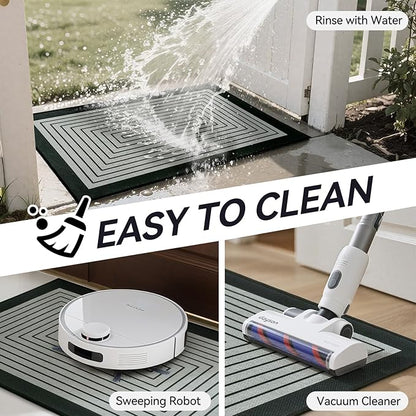 Front Door Mat 24''x35'', Absorbent Muddy Dirt Resist Washable Non Slip Low-Profile Indoor Doormat, Easy Clean Welcome Entryway Door Mats, Grey