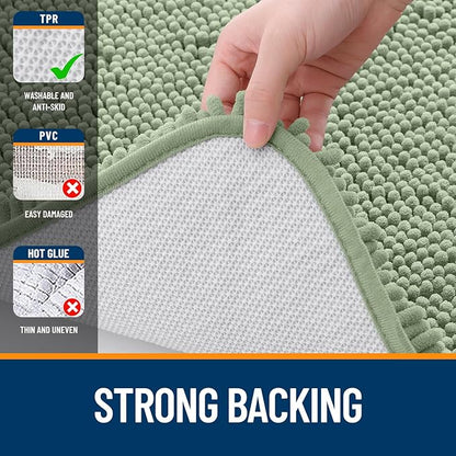 OLANLY Bathroom Rugs 47x32, Extra Soft Absorbent Chenille Bath Rugs, Rubber Backing Quick Dry, Machine Washable Bath Mats for Bathroom Floor, Tub and Shower, Home Decor Accessories, Sage Green